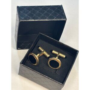 Krementz Gold-Tone & Black Round Cufflinks In Original Box